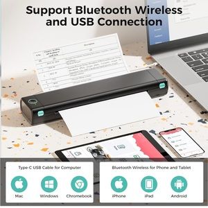 Portable Thermal Printer, Mobile Wireless, 8.5x11 Letter Thermal Paper, Inkless